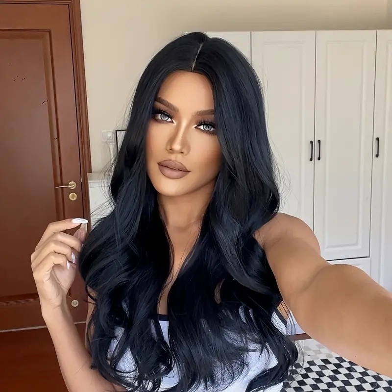 30 Inch Wigs For Women Synthetic Glueless Long Black Wig Natural Looking Wavy Wigs