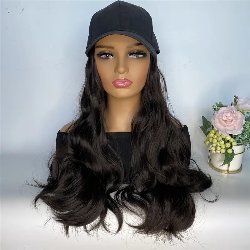 Synthetic Long Vacation Hair Hat One Body Lady Long Curls Hair Water Wave Baseball Cap Fashionable Head Sets Wig