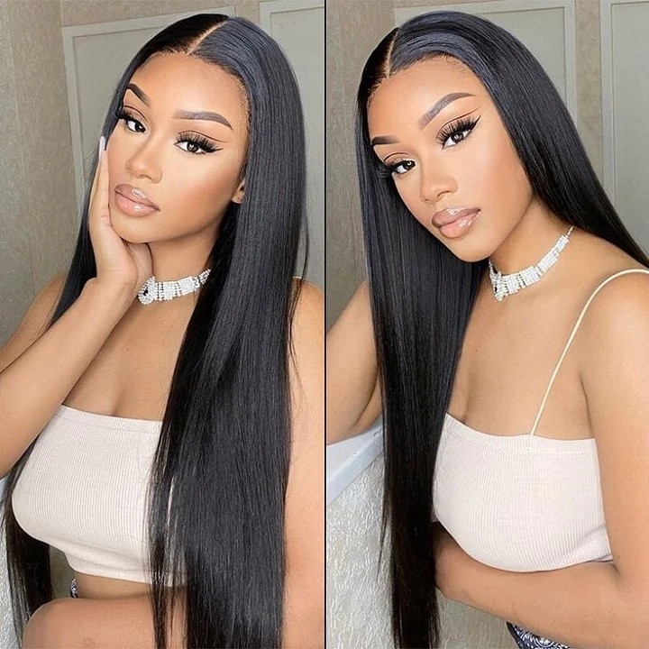 Wear&Go Upgraded 5x6 Pre Cut Lace Wig Glueless Crystal HD Lace Straight Human Hair Wigs