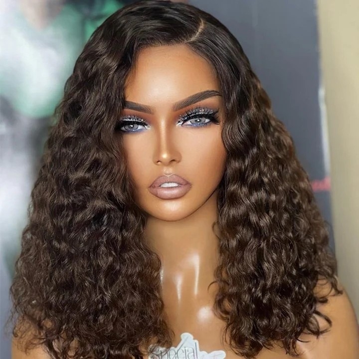 Ombre Dark Brown Color Pre Cut Lace Deep Curly 5x5 Lace Human Hair Wig Glueless Wig