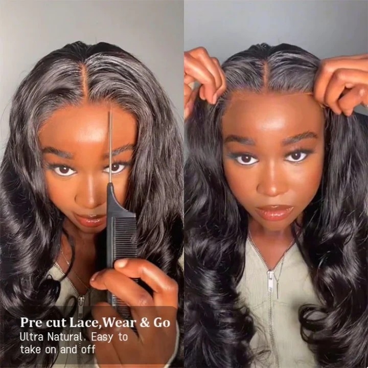 Wear&Go Pre Cut Upgraded 5x5.5 Crystal Lace Glueless Body Wave Human Hair Wigs