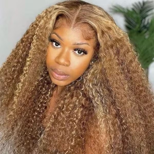 Jailyn Marie Glueless 6x4.75 Pre Cut Lace Honey Blonde Highlight Wigs Jerry Curly Human Hair Wigs with Breathable Cap Beinnger Wig