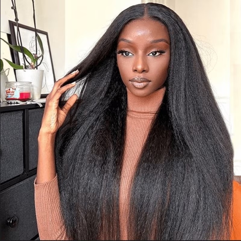 Jailyn Marie Wear Go Pre-Cut Lace Closure Natural Black Kinky Straight Glueless Wigs with Breathable Cap Beginner Friendly