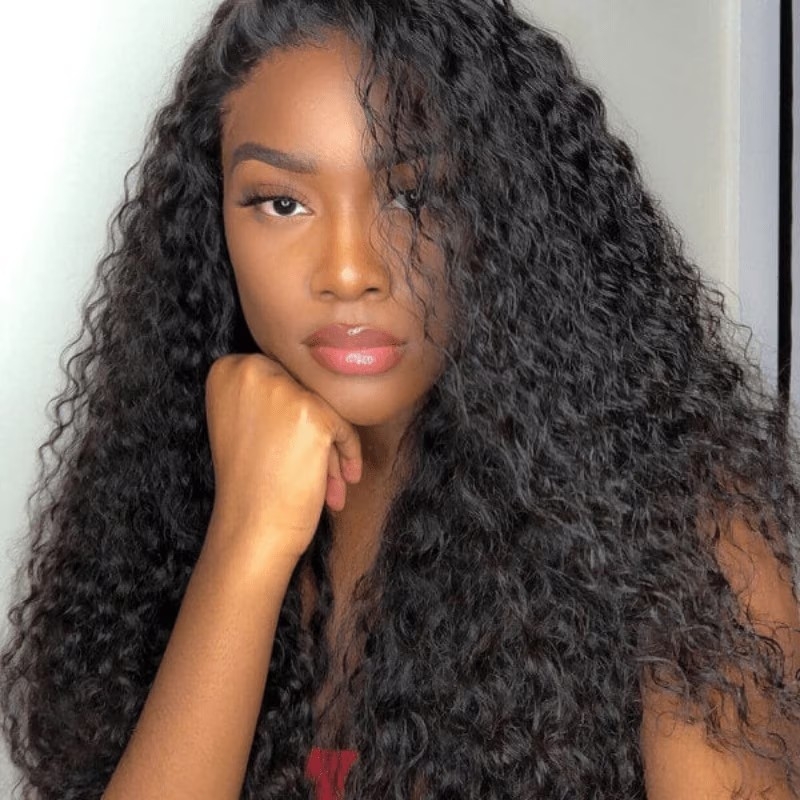 Jailyn Marie Pre-Cut Lace High Quality Natural Black Jerry Curly 4x4 Lace Closure Wigs Real Hair Pre-plucked Wigs with Breathable Cap Beginner Wig