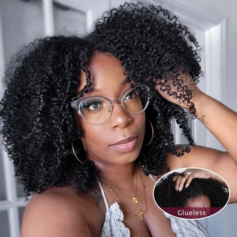 MsRoshPosh@ Glueless Wear Go Pre-Cut Lace Closure Kinky Curly and Kinky Straight Wigs with Breathable Cap Beginner Wig