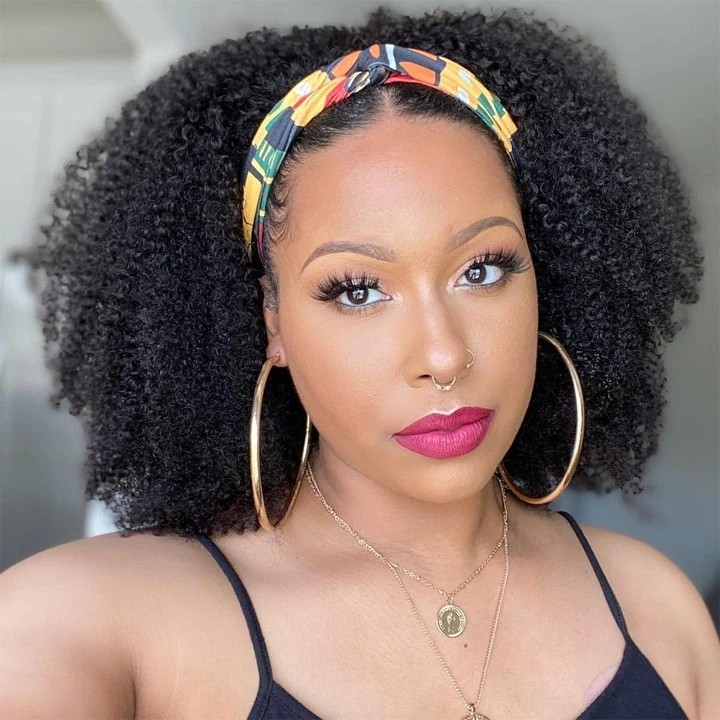 Afro kinky Curly Headband Wigs Human Hair For African American Women (GET FREE TRENDY HEADBAND)