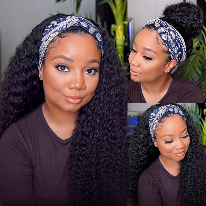 Curly Headband Wigs Human Hair Brazilian Virgin Hair Half Wigs For Black Women