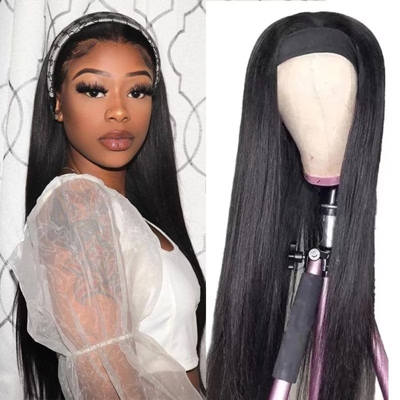 Amacharii Best Long Straight Hair Headband Wigs Human Hair Glueless Wigs 150% Density Natural Black