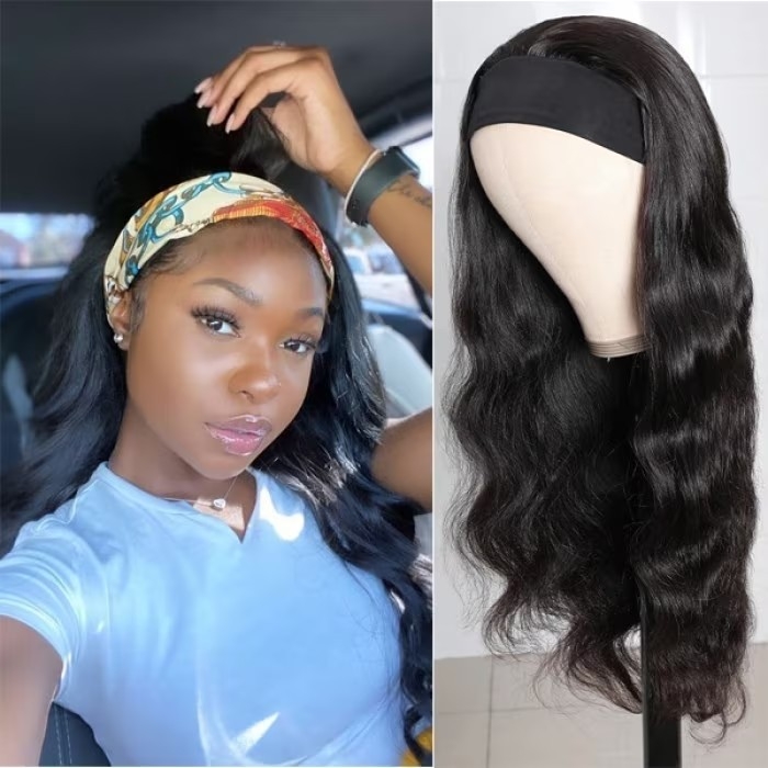 Body Wave Headband Human Hair Wig |Headband Wigs