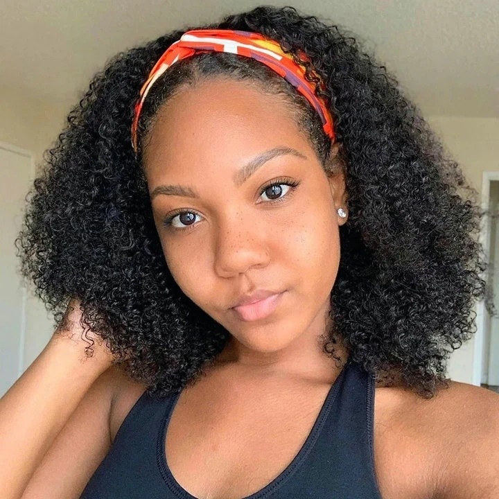 Afro kinky Curly Headband Human Hair Wigs For Black Women (GET FREE TRENDY HEADBAND)