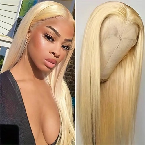 613 Blonde Straight Lace Front Human Hair Wigs 180% Density Straight 13x4 HD Lace Front Wigs Human Hair Pre Plucked Bleached Knots Human Hair Wigs With Baby Hair (14.16.18.20 Inch)