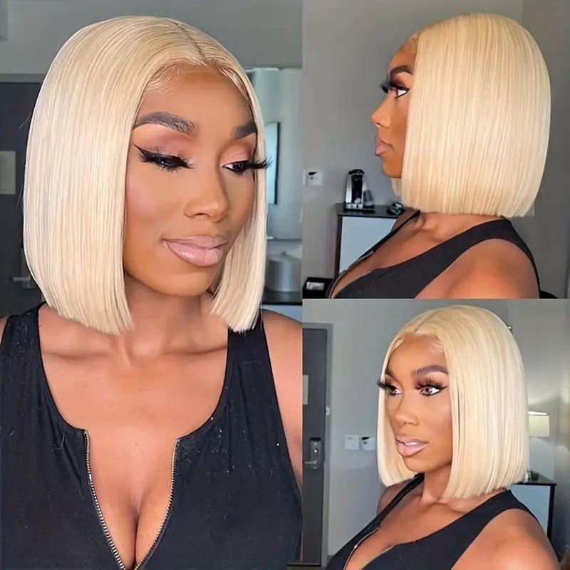 Transparent Blonde 13X1 Short Bob Wigs Colored 613 Lace Front Wig Straight Human Hair T Part Virgin 150% Frontal