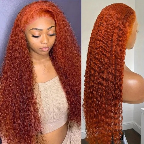 Ginger Orange Deep Curly Lace Front Wigs Deep Curly Human Hair Wigs 13x4 HD Transparent Deep Wave Lace Frontal Wigs For Women Girls 14-34 Inch