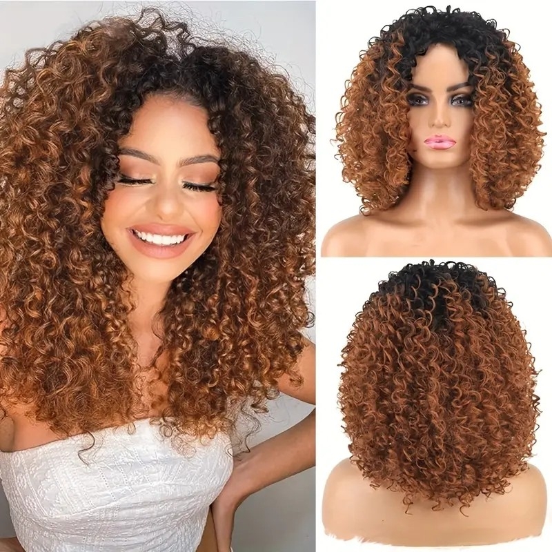 Fashion Kinky Curly Hair Wigs Medium Length Synthetic Hair Wigs For Women Girls Chemical Fiber Hair Replacement Wigs