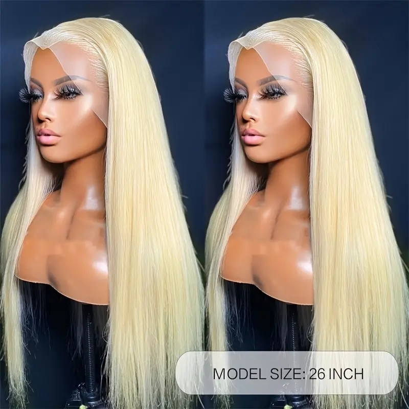 13x1 T Part Straight 613 Honey Blonde Long Straight Human Hair Wigs, 150% Density Lace Frontal Wig With Baby Hair@MsRoshPosh