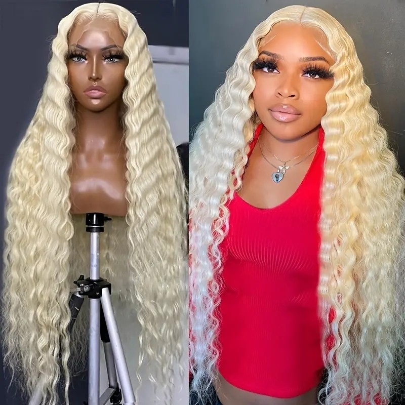 180% Density Deep Loose Wave 13x4 Transparent Lace Frontal Human Hair Wig 613 Honey Blonde Curly Remy Human Hair Wigs For Women Girls@MsRoshPosh