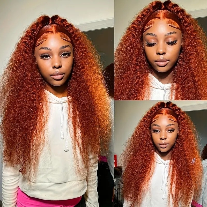 Ginger Orange Deep Curly Lace Front Wigs Deep Curly Human Hair Wigs 13x4 HD Transparent Deep Wave Lace Frontal Wigs For Women Girls 14-34 Inch@MsRoshPosh