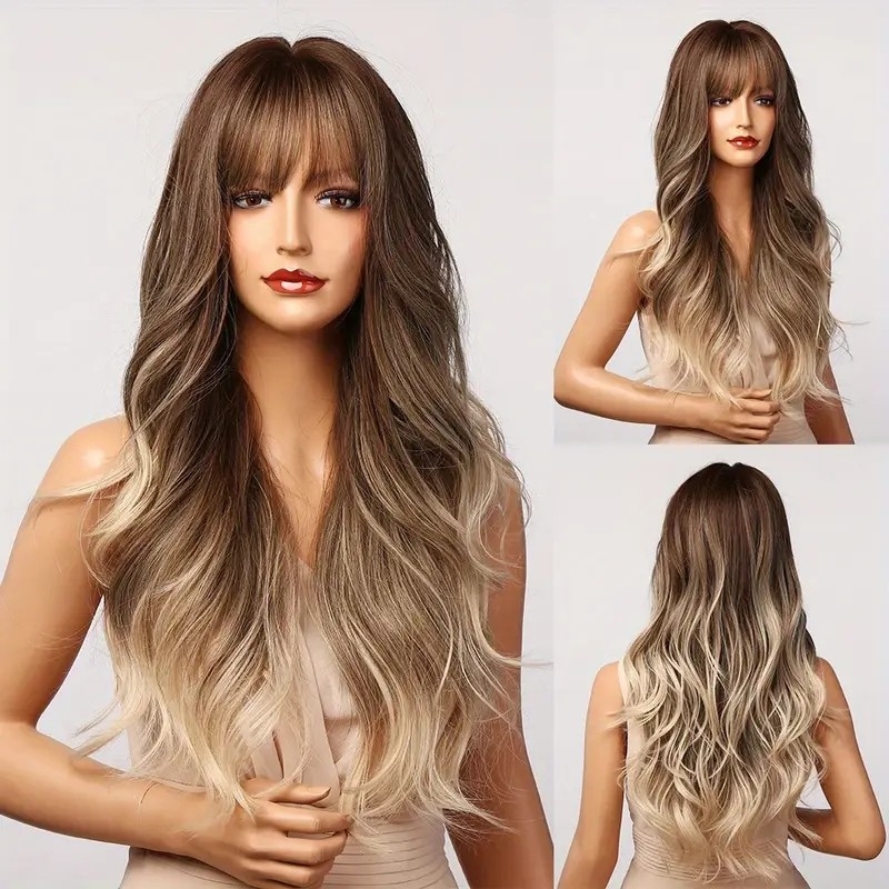 Blonde Long Loose Wave Hair Wigs For Women Natural Looking Middle Part Wavy Hair Wigs Synthetic Hair Replacement Wigs For Daily Party Halloween Use_wig_wigs_hair