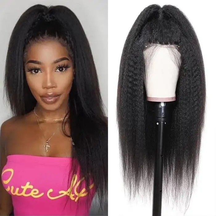 360 Kinky Straight Pre-plucked Hair SKINLIKE Real HD Lace Full Frontal Human Hair Wig