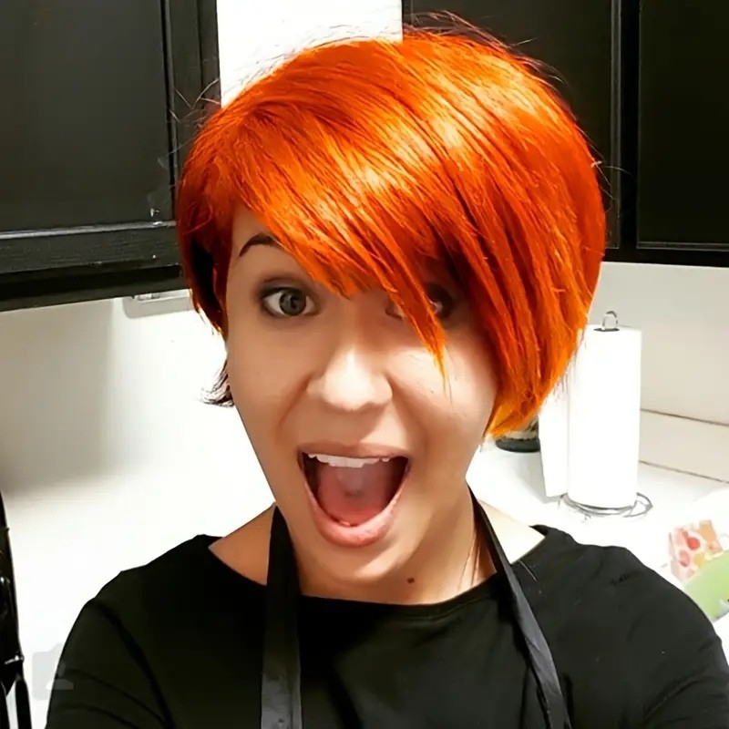 6 INCH Pixie Cut Wig Orange Short Lace Front Wigs Human Hair Pre Plucked Straight 13X1 Side Part Transparent HD Lace Front Wigs Human Hair For Women With Baby Hair 180% Density