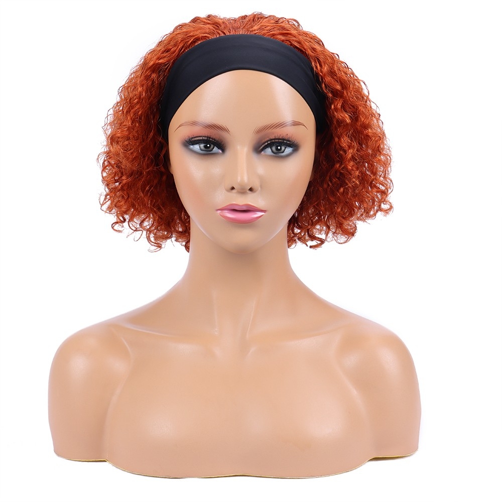 Headband Wig Human Hair Curly Wigs Short Curly Bob Wigs For Women 13X1 Transparent Lace Part Wig Human Hair 8 Inch Ginger Brown Color