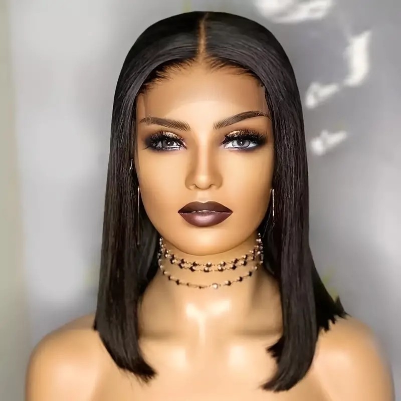 Human Hair Wig With Lace Front, 4x4 Short Wig, 180% Density, Brazilian Virgin Human Hair Straight With Lace Front, For Women, Natural Black@slayedbyjordan