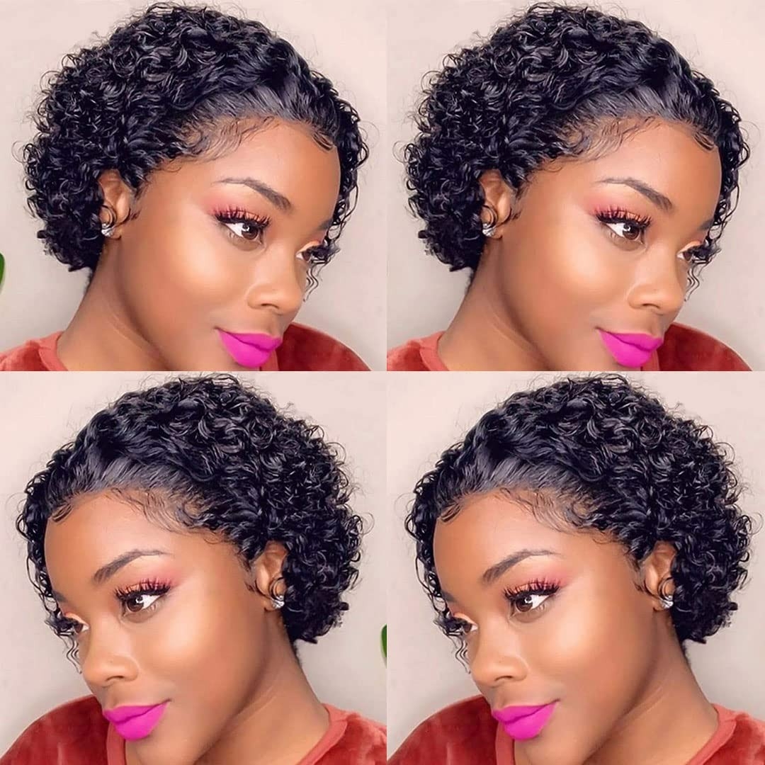 Pixie Cut Wig Human Hair Curly Wigs Short Curly Bob Wigs For Women Lace Part Wig Human Hair 6 Inch Natural Color@dashaedadoll