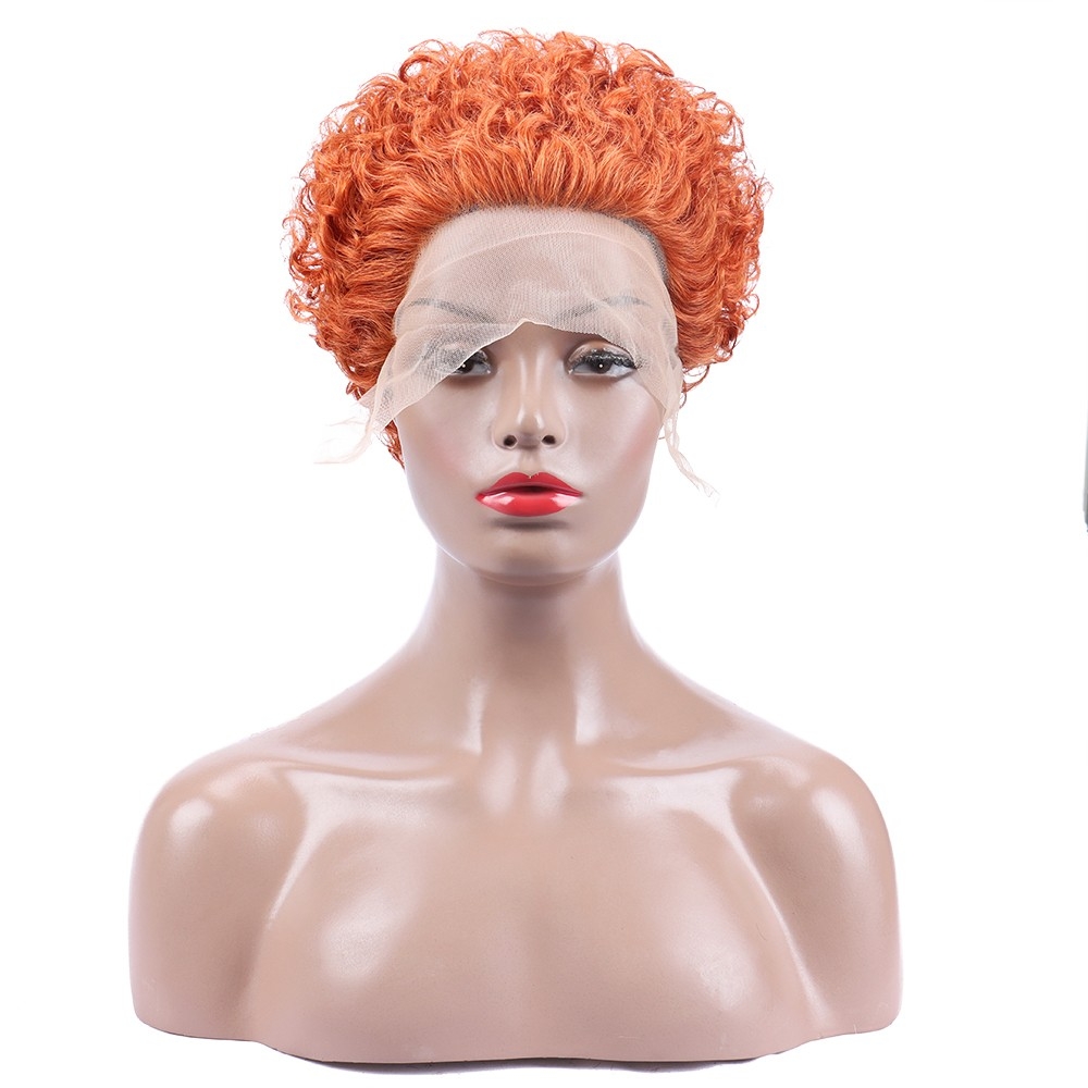 Pixie Cut Wig Human Hair Curly Wigs Short Curly Bob Wigs For Women 13X1 Transparent Lace Part Wig Human Hair 8 Inch Ginger Brown Color@dashaedadoll