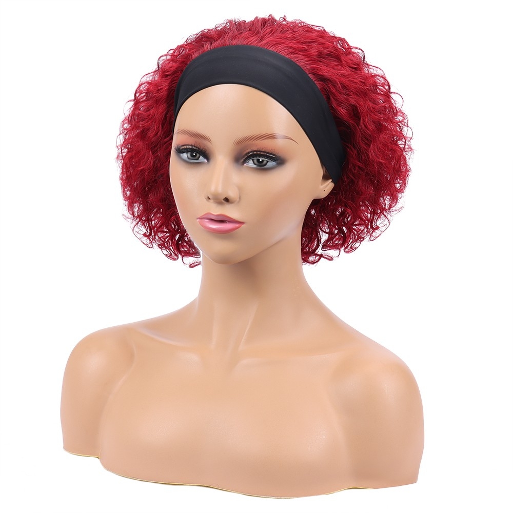 Headband Wig Human Hair Curly Wigs Short Curly Bob Wigs For Women 13X1 Transparent Lace Part Wig Human Hair 6 Inch 99J Color@dashaedadoll