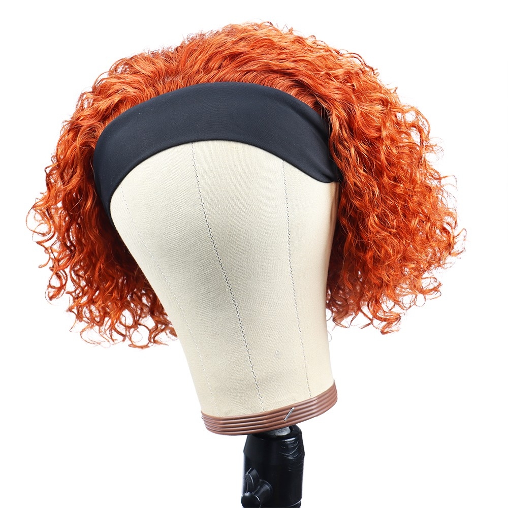 Headband Wig Human Hair Curly Wigs Short Curly Bob Wigs For Women 13X1 Transparent Lace Part Wig Human Hair 8 Inch Ginger Brown Color@dashaedadoll