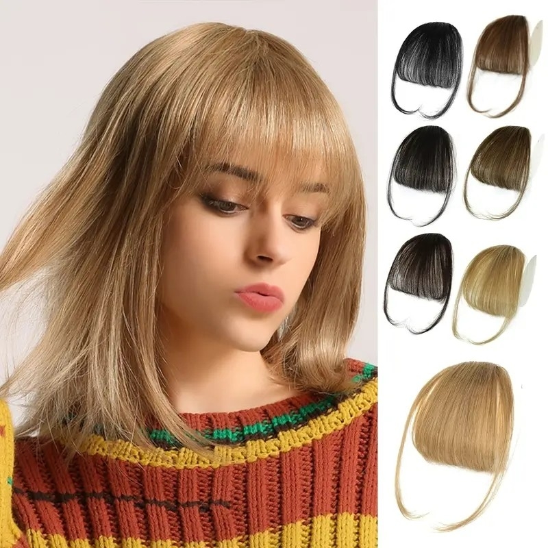 Clip In Bangs 100% Human Hair Extensions Reddish Brown Clip On Fringe Bangs With Nice Net Natural Flat Neat Bangs With Temples For Women One Piece Hairpiece@IAMSHERIKAB