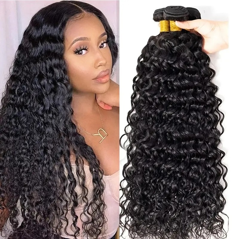 3pcs Water Wave Human Hair Weave Bundles Brazilian Remy Hair Bundles For Women Girls Natural Color@IAMSHERIKAB