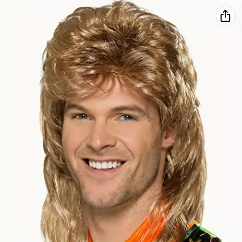 Men's Mullet Shape Wig, Brown Golden Brown Wig