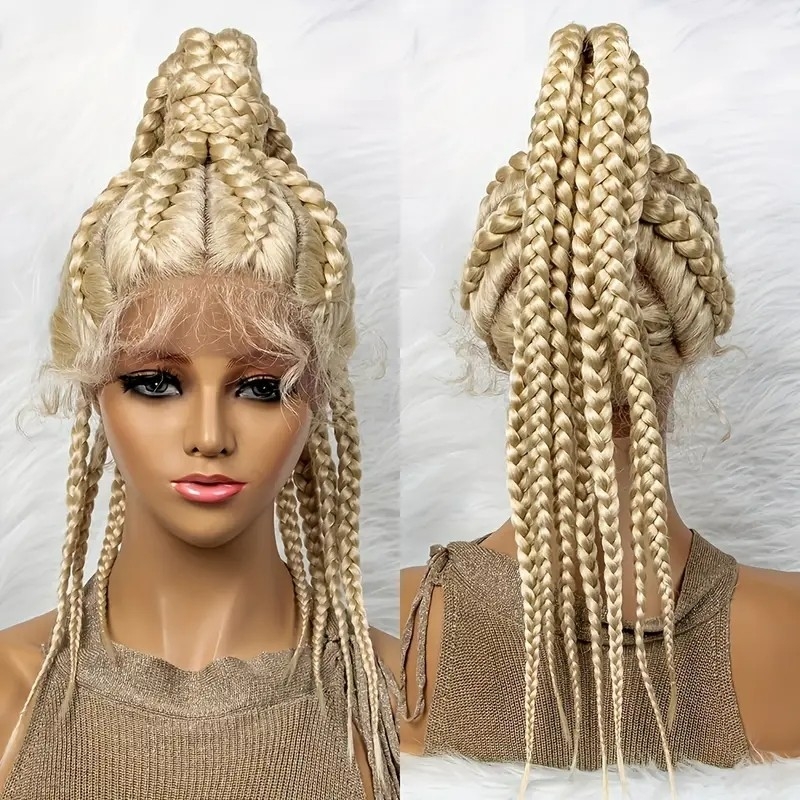 24 Inch Lace Front Braided Wigs For Women Hand Fishbone Braided Wigs With Baby Hair Lightwight Synthetic 8 Strands Barid Wigs For Women@carriesnipesss_marcusonthathair