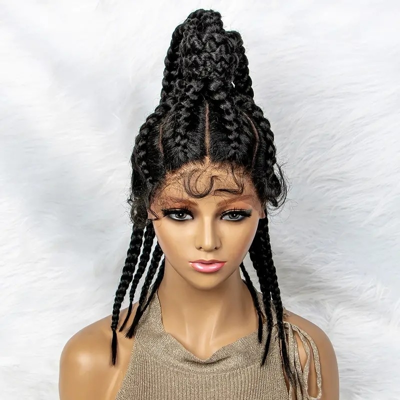 Lace Front Long Braided Synthetic Wig, 8 Strands Braided High Ponytail@carriesnipesss_marcusonthathair