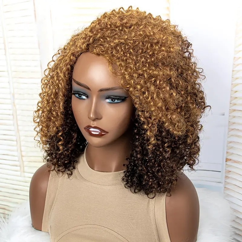 Short Curly Synthetic Wig, Fashion Short Kinky Curly Brown Wigs Heat Resistant Synthetic Fiber Afro Kinky Curly Wig For Black Women