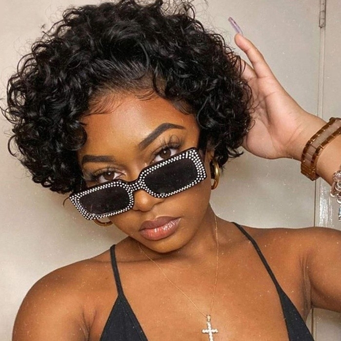 IAMSHERIKSB#1B 6inch 13X1 Lace Front Wigs Short Curly Bob 180 Density Human Hair Pre-Plucked With Baby Hair