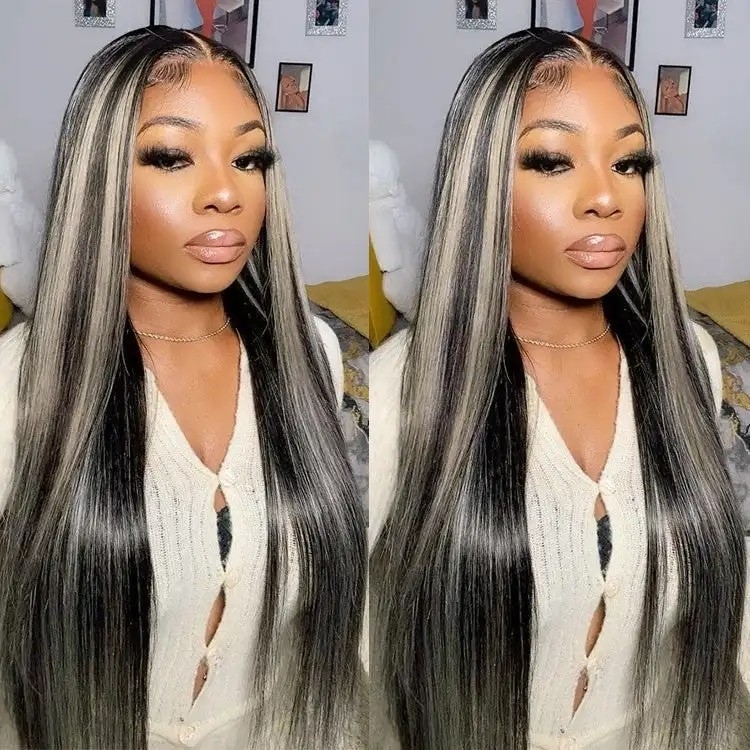 IAMSHERIKSB P1B/613 Colored Straight Hair 13X4 Transparent Lace Highlight Human Hair Lace Front Wig Human Hair Wig