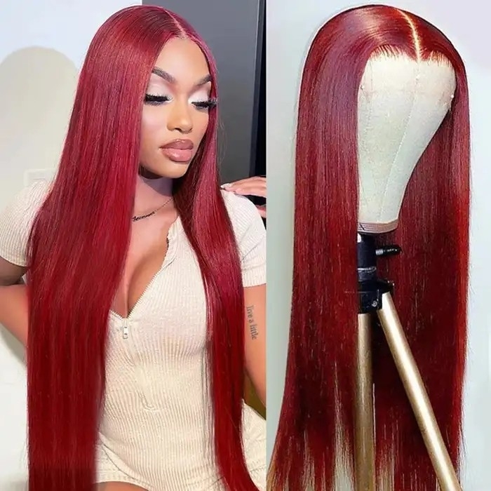 IAMSHERIKSB  99J Color Burgundy Straight Hair Undetectable Lace Front Wig