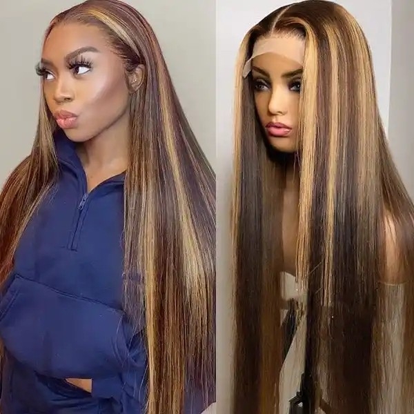 IAMSHERIKSB Highlight Wig Straight Human Hair Wigs 5x5/13x4 HD Lace Frontal Human Hair Wigs