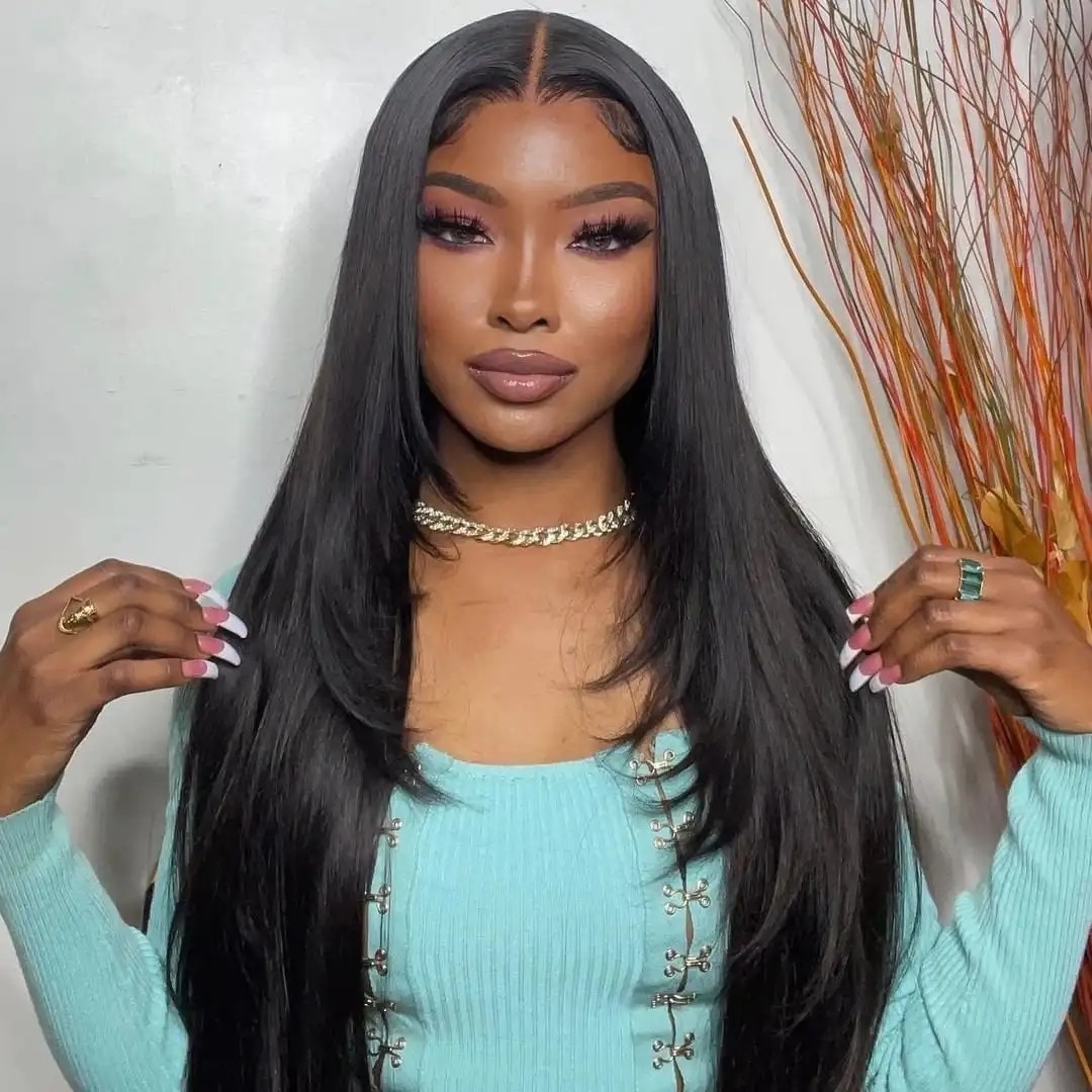 IAMSHERIKSB Layered Straight 13X4 Full Frontal Closure SKINLIKE Real HD Lace Glueless Wig