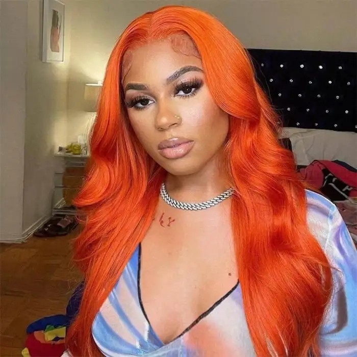 IAMSHERIKSB  #350 Orange Color 13x4/5x5 HD Lace Front Closure Human Hair Wigs Body Wave Wigs