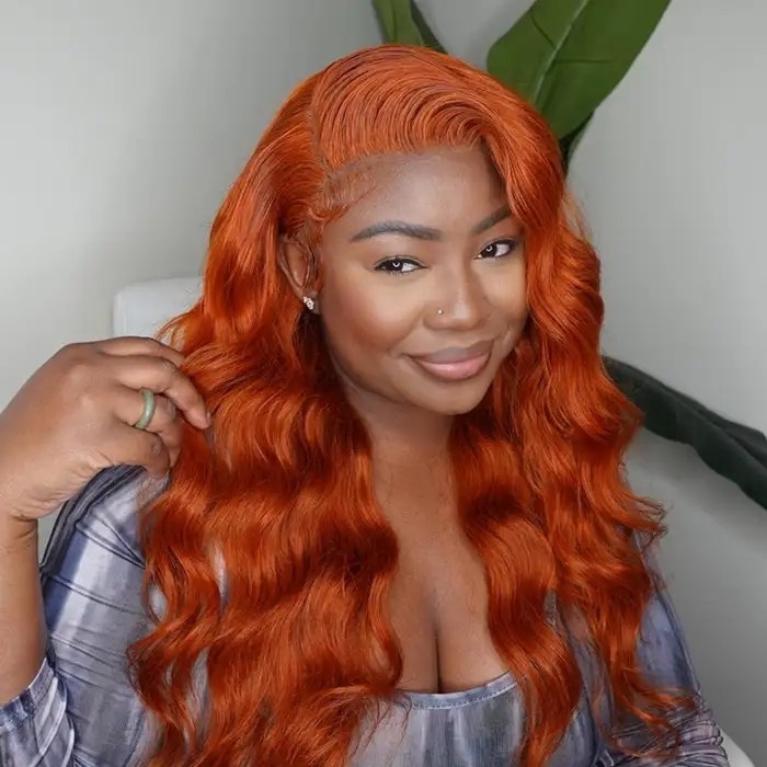 IAMSHERIKSB  Ginger Orange Color 5x5 Lace Closure And 13x4 Lace Front Body Wave Wig HD Lace Front Closure Human Hair Wigs