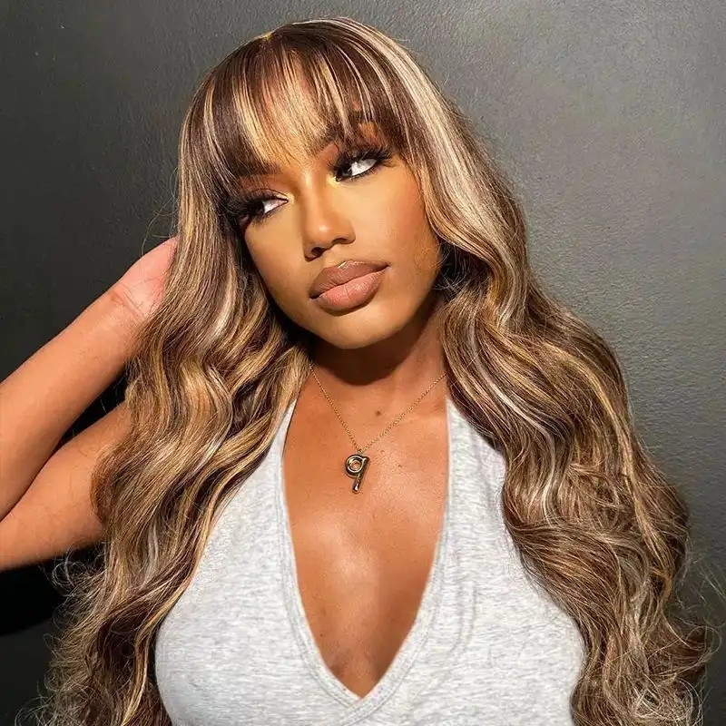 IAMSHERIKSB  Honey Blonde Highlight Lace Wigs Human Hair Body Wave Colored Wigs Human Hair Wig