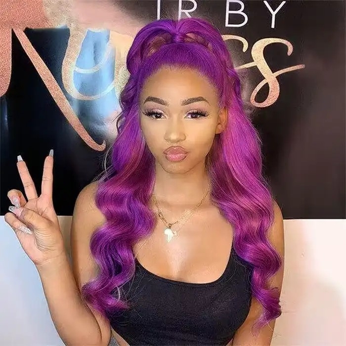 IAMSHERIKSB Purple 13x4 Front Lace Wig Body Wavy Lace Front Brazilian 200% Density Human Hair Wig