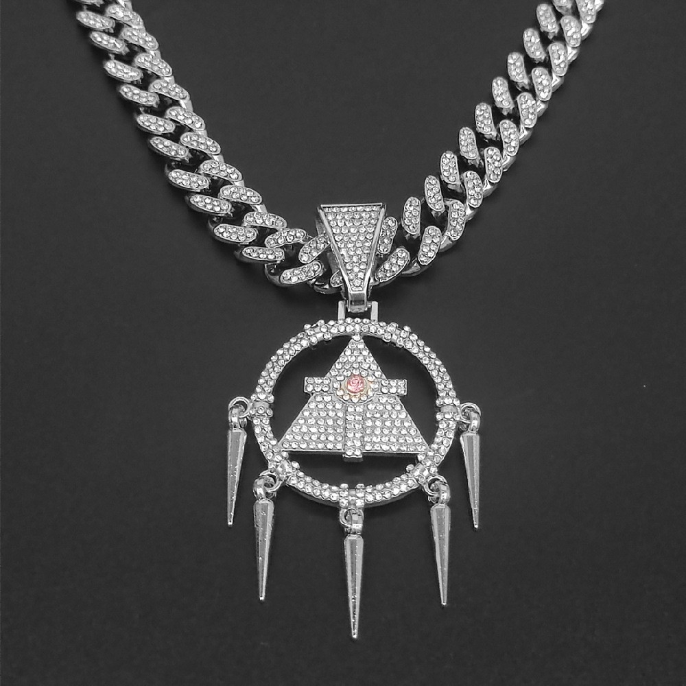 Hiphop Pendant Necklace with Full Drill, Geometric Triangle, and Millennium Wisdom Wheel from the Same Style as the Rap Singer in Anime Game King