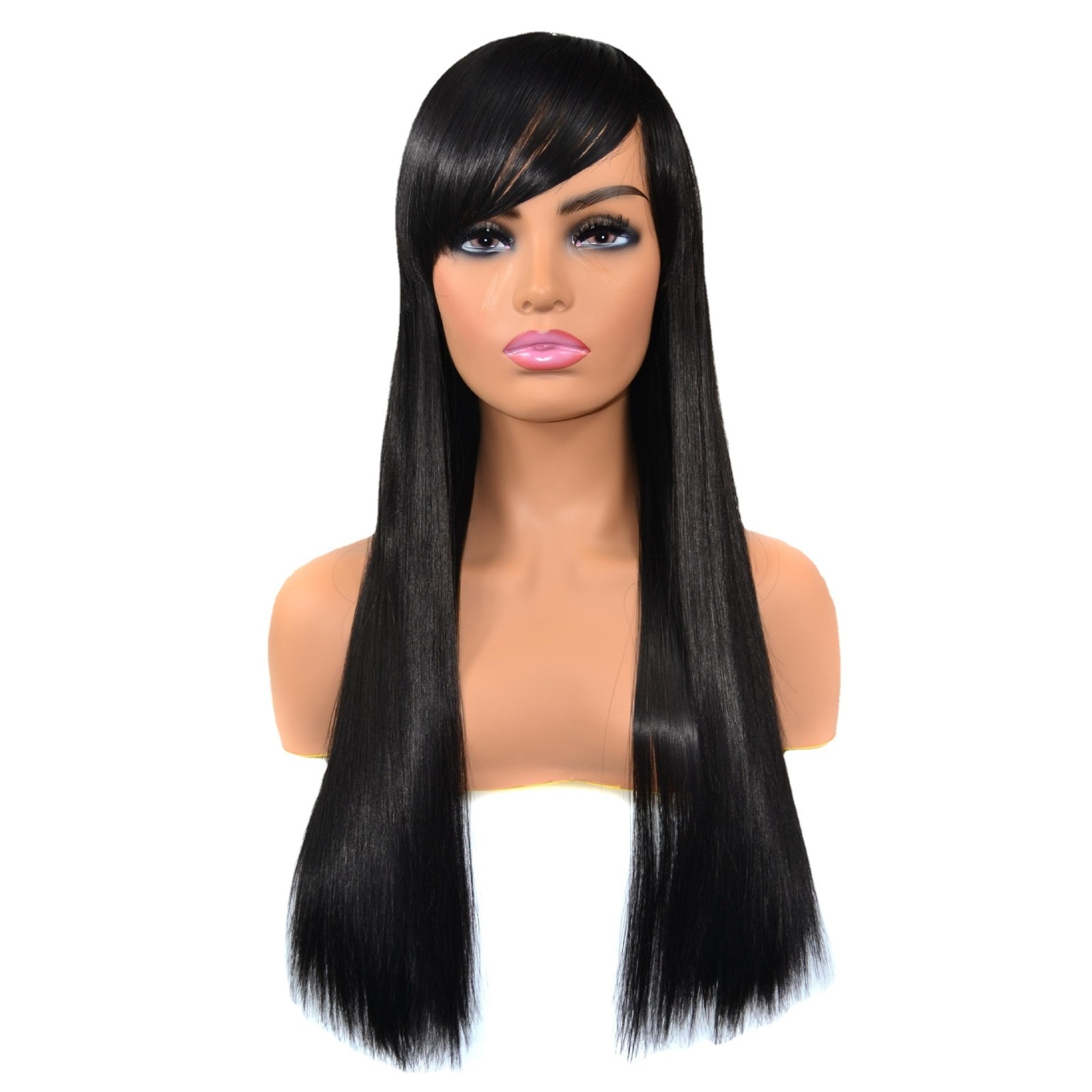 European and American Style Hairpiece, Straight Hair Wig with Side-Swept Bangs, Matte and Natural-Looking Long Straight Hairpiece