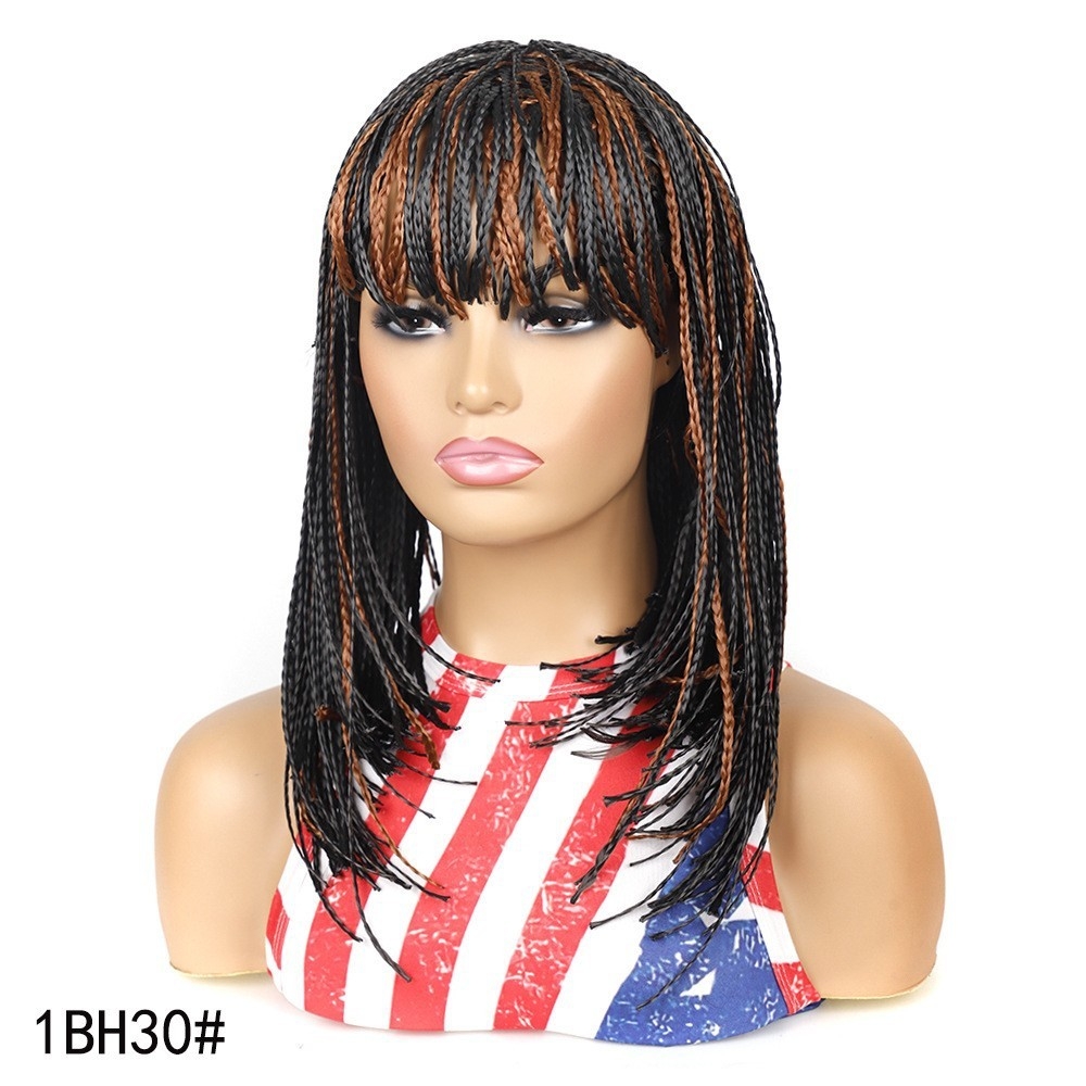 Braid Wig, African Women's Short Bob Wig, Synthetic Small Braid Short Hair Wig Head Cover in Stock Wholesale