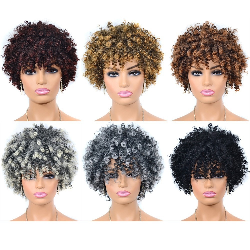 Large YAKI Texture Short Bob Hair, Explosion Head with Middle Parting on Both Sides Wig Head Cover, Fluffy Curly Hair Wig Head Cover for Women