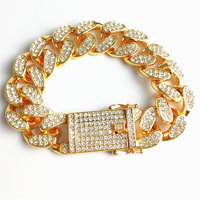 Today's Special Hiphop Trendy 20mm Cuban Chain Diamond-set Full Drill Bracelet Men's and Women's Hiphop Big Gold Necklace